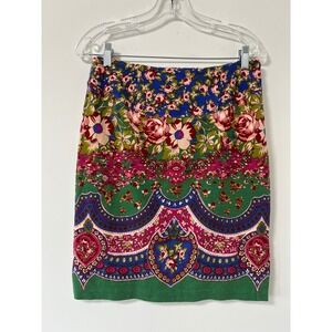 Maeve Anthropologie Floral Paisley Pencil Skirt Green Blue Pink Petite 10P
